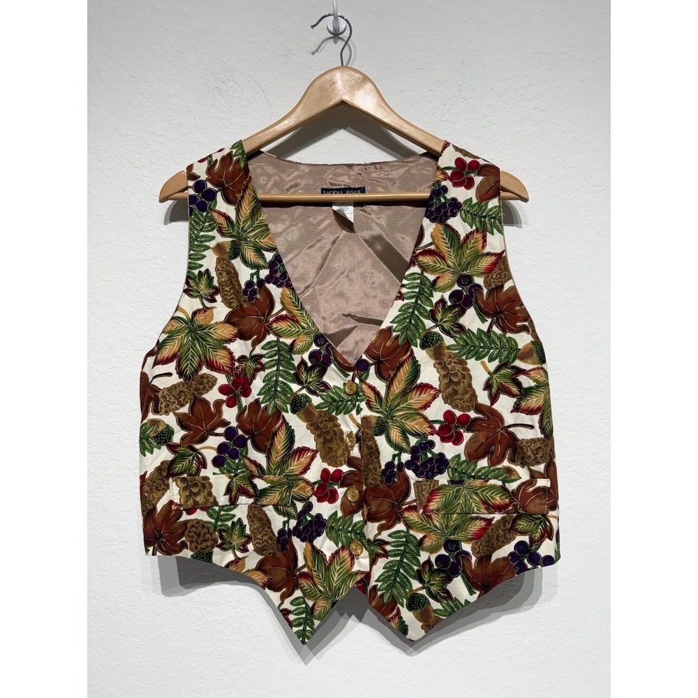 Vintage Saddle River Sportswear Vest Fall Floral Print Harvest Medium Made in US